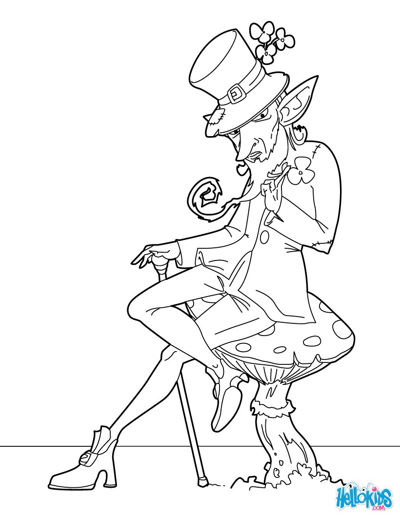 Leprechaun and mushroom coloring pages