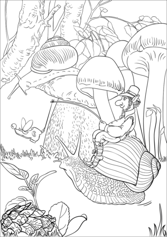 Leprechaun on a long journey riding a snail coloring page free printable coloring pages