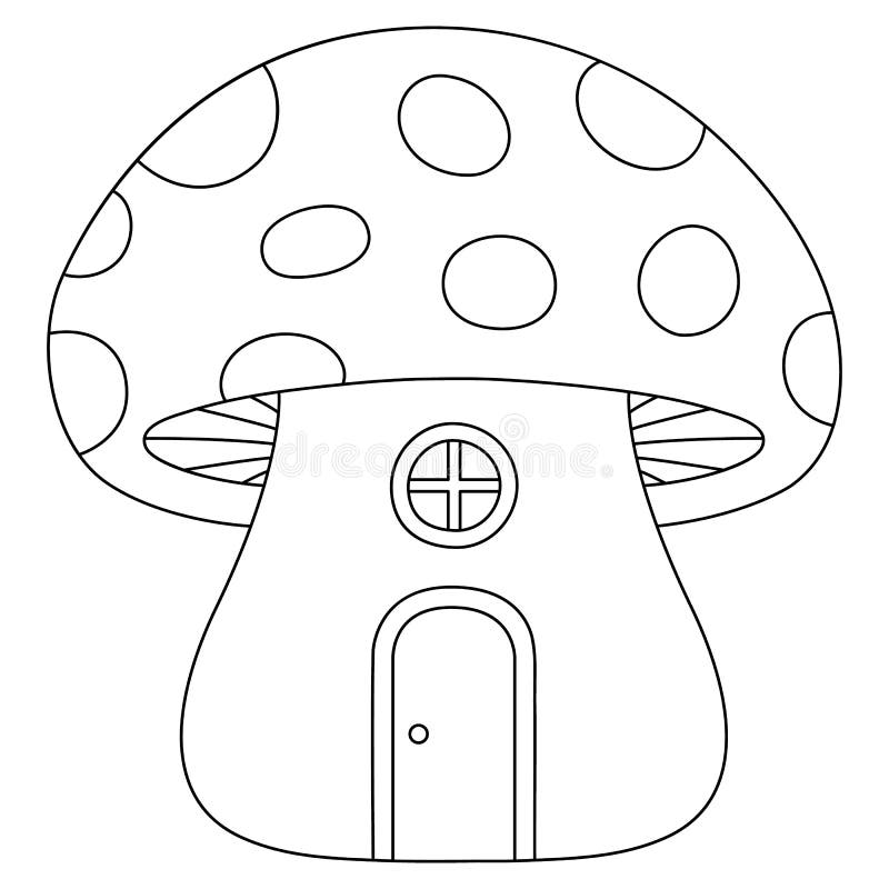 Mushroom house coloring page for kids stock vector