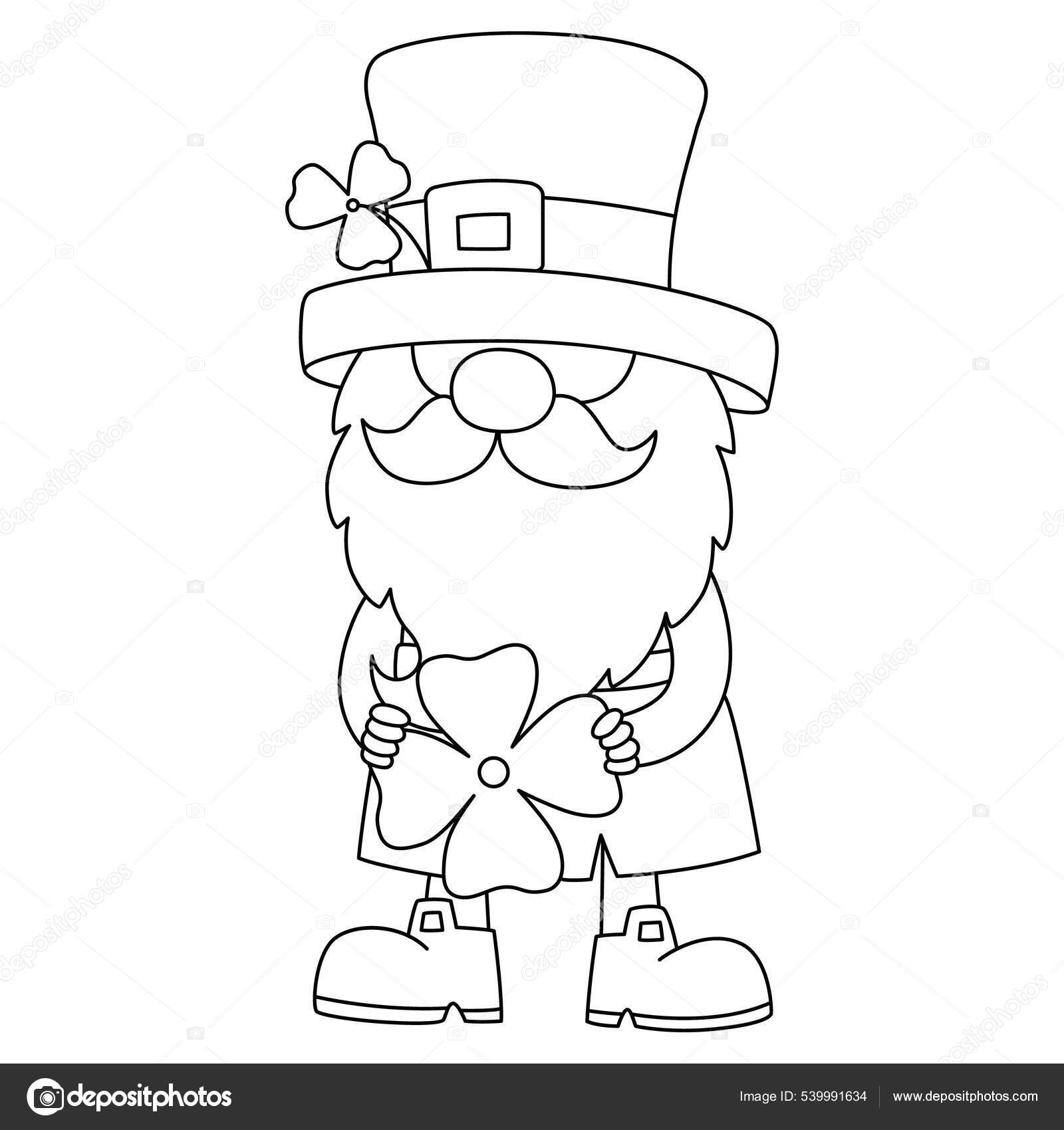 St patricks day gnome coloring page for kids stock vector by abbydesign