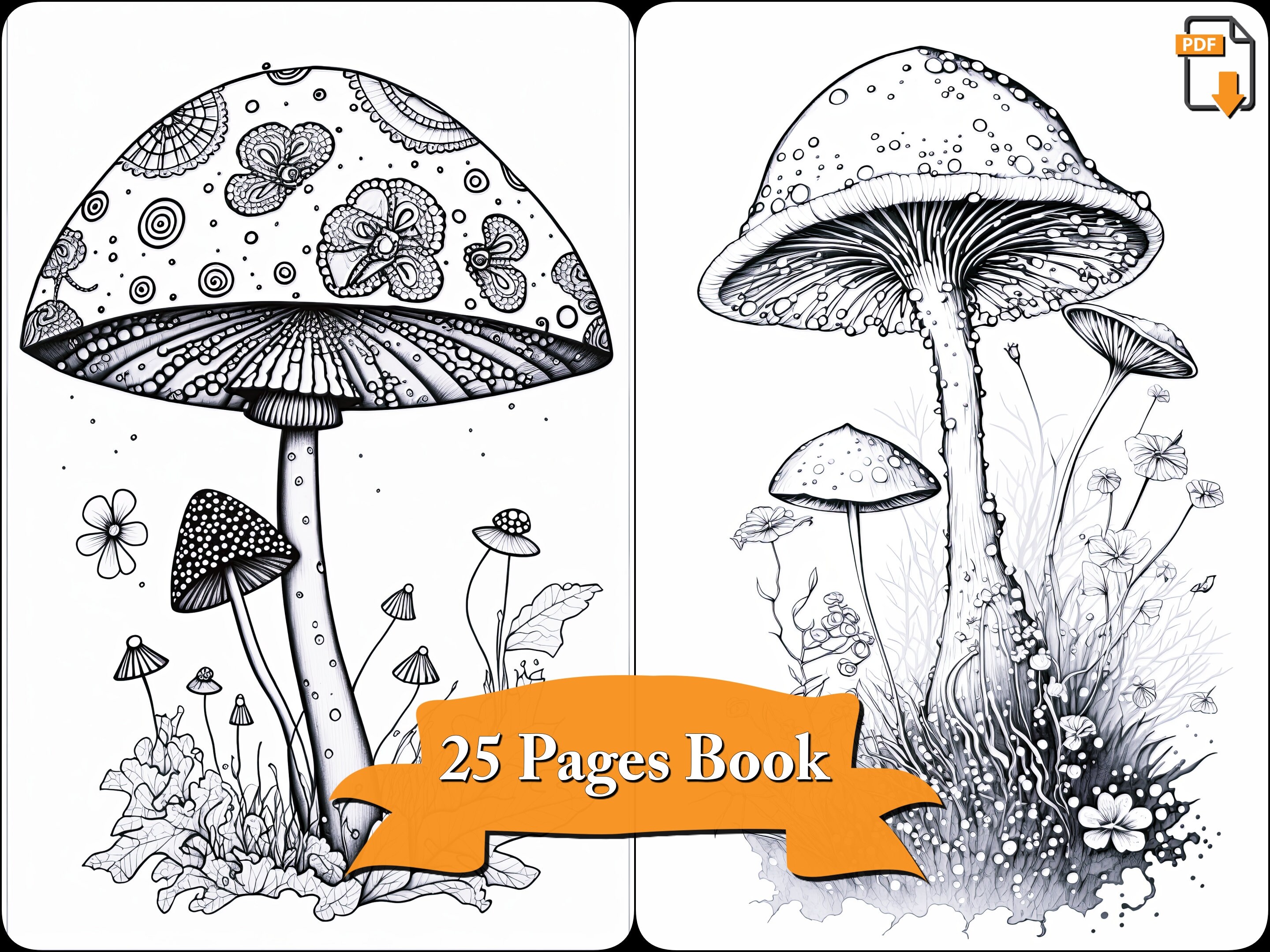 Unique flowers and wild mushrooms coloring pages for adults fairy mushrooms with goons coloring book printable pdf instant download