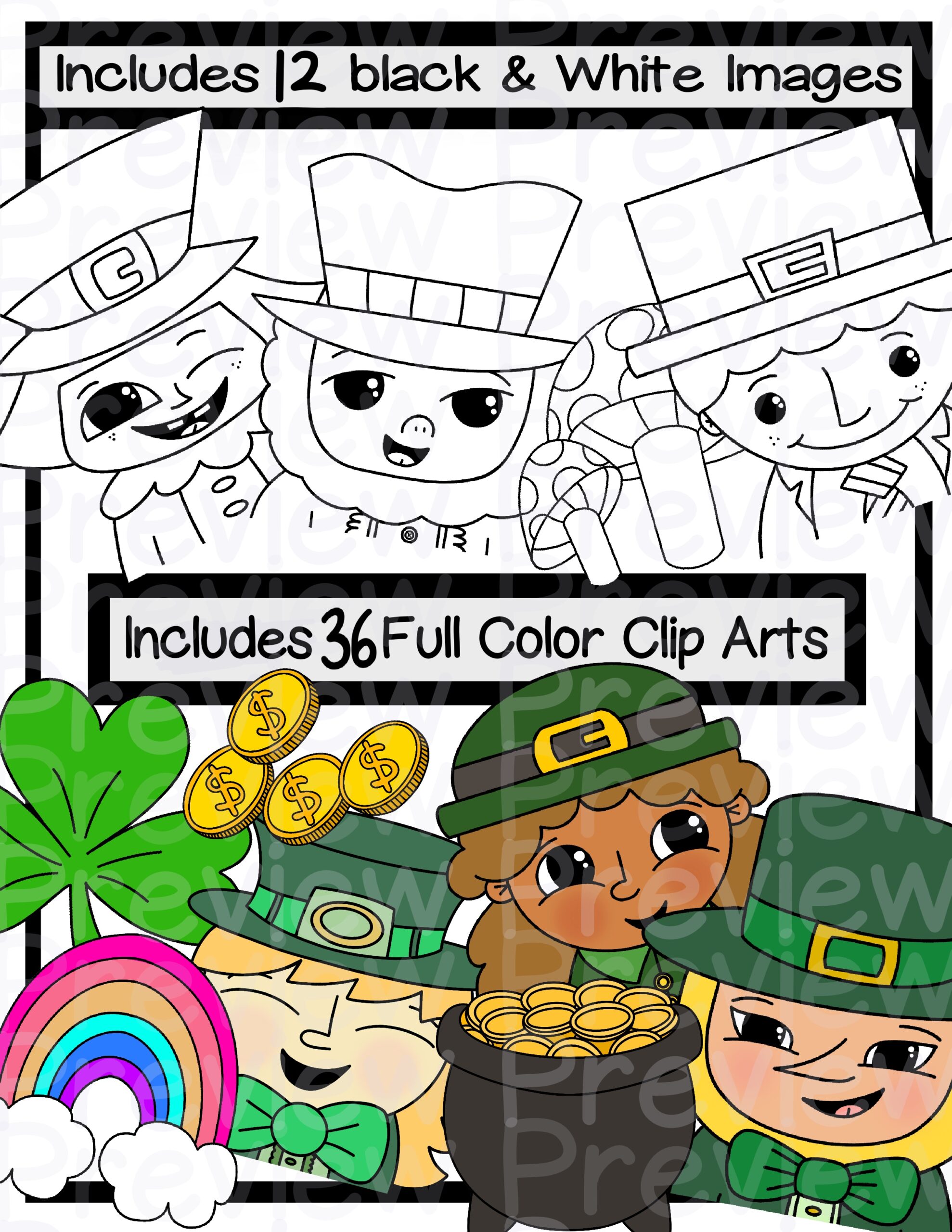 St patricks day with leprechaun rainbow and more march clip arts printable pdf made by teachers