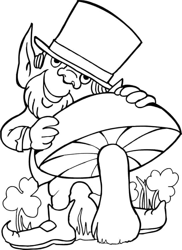 Leprechaun and a mushroom coloring page