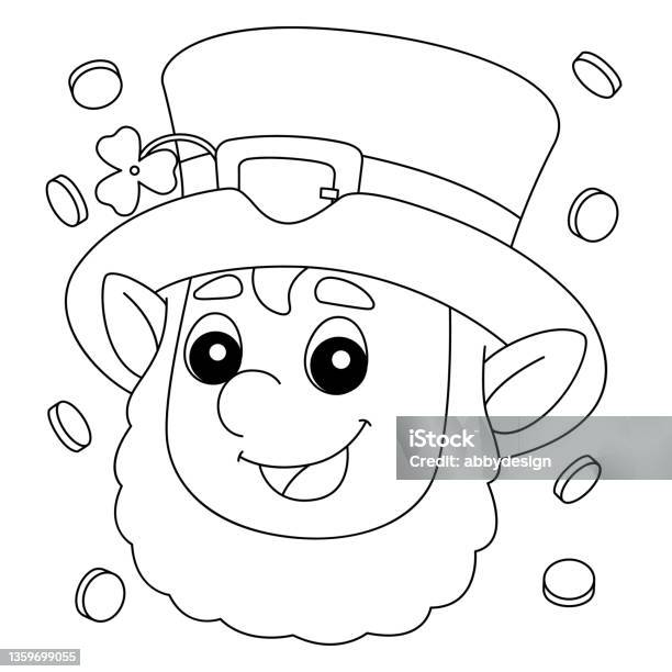 St patricks day leprechaun coloring page for kids stock illustration