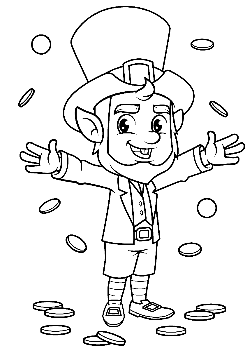 Mushroom and leprechaun coloring page