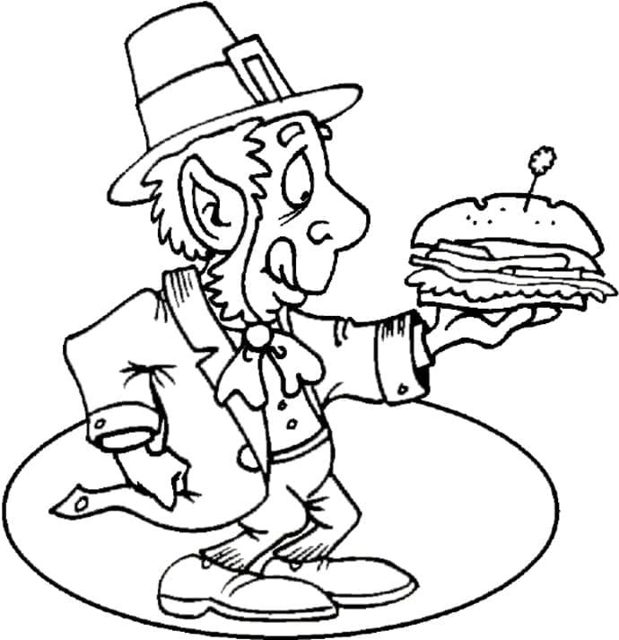 Leprechaun and a sandwich coloring page