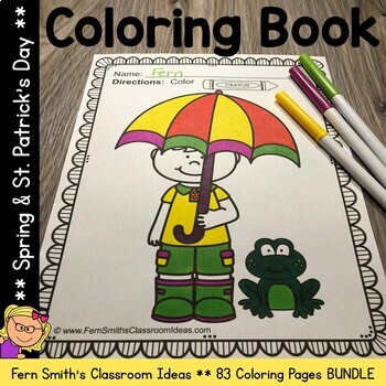 St patricks day coloring pages and spring coloring pages bundle