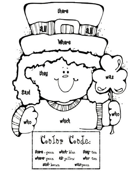 Sight word leprechaun coloring page â