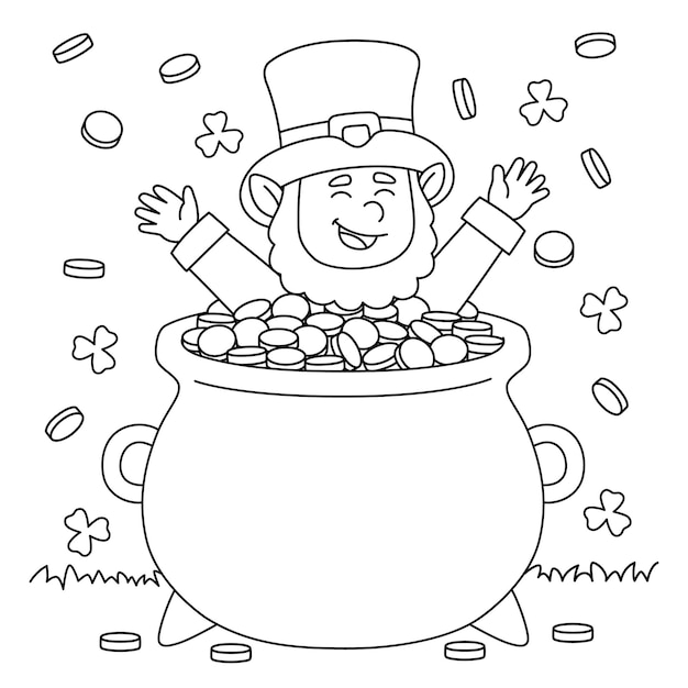 Premium vector st patricks day leprechaun coloring page for kids