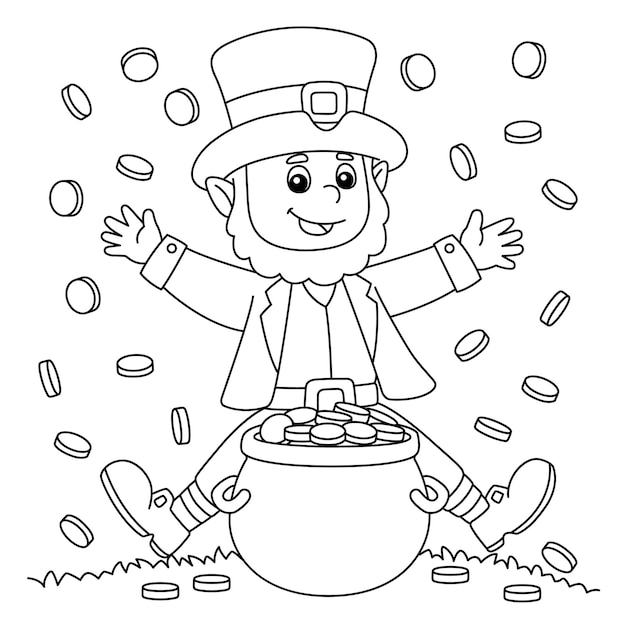 Premium vector st patricks day leprechaun coloring page for kids