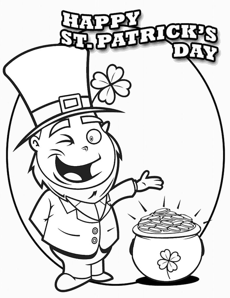 St patricks day with leprechaun coloring page