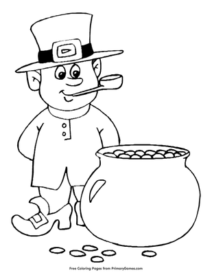 Leprechaun with a pot of gold coloring page â free printable pdf from