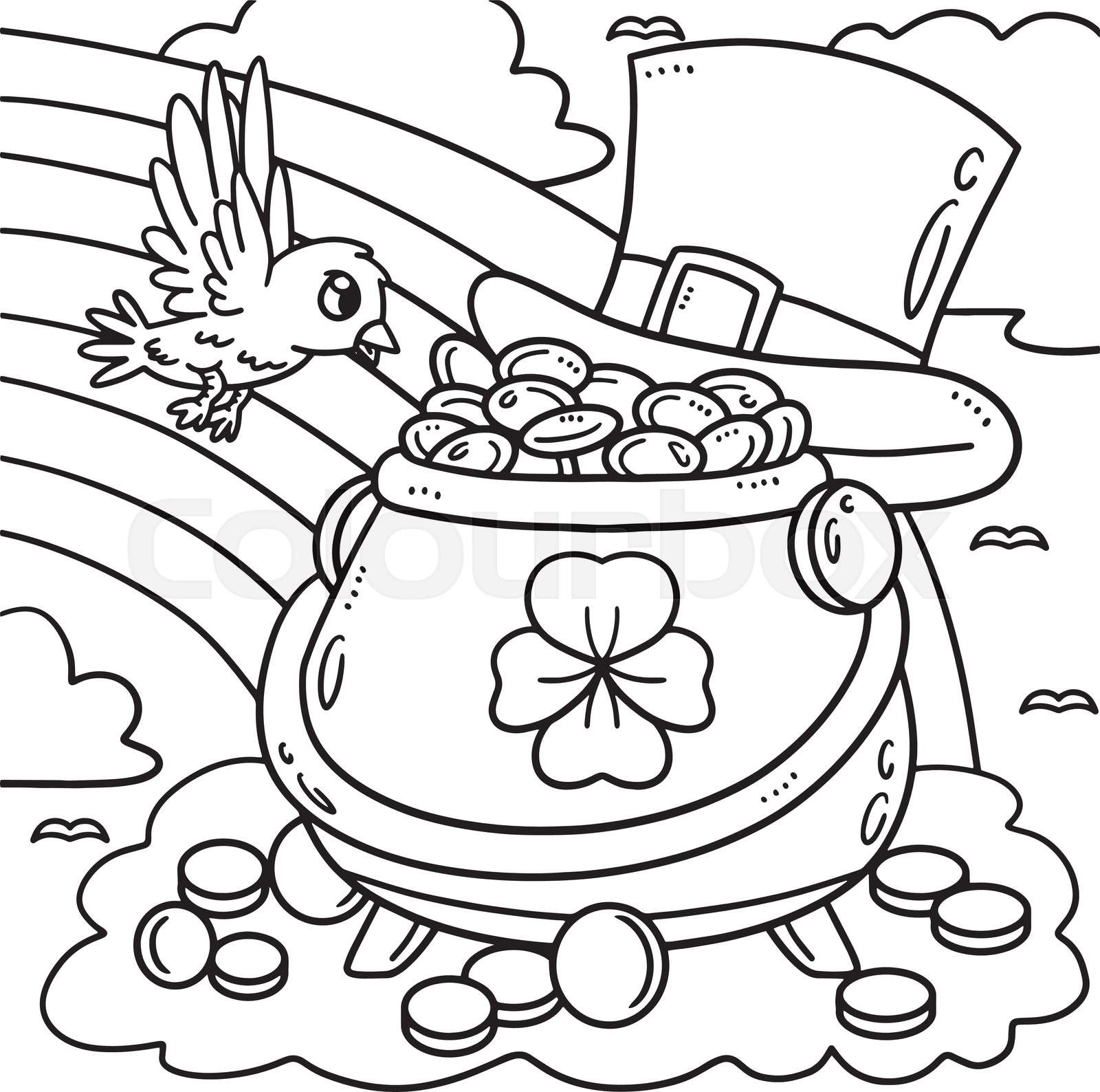 Saint patricks day pot of gold coloring page stock vector