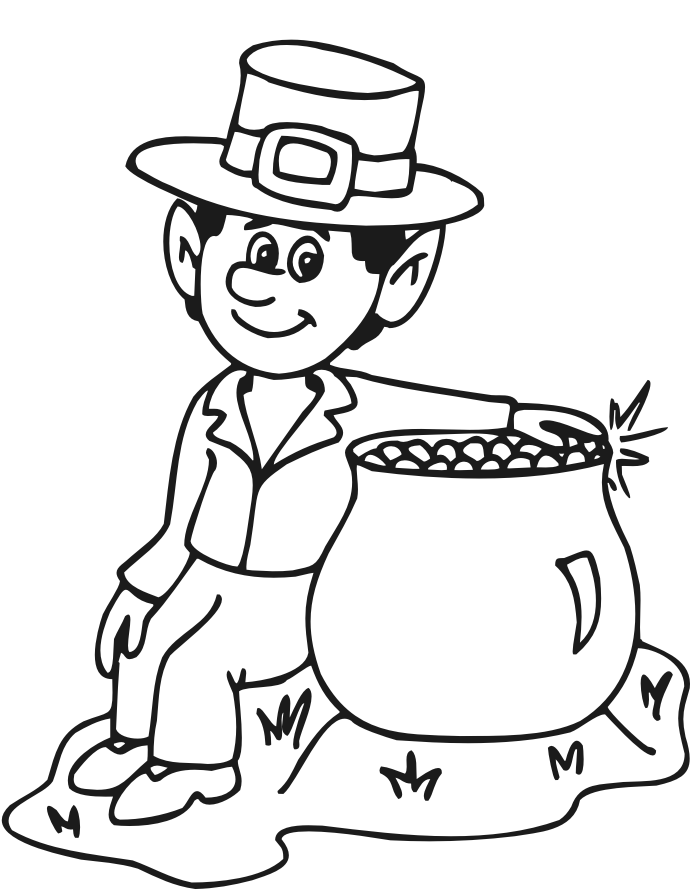 St patricks day coloring page a leprechaun in a pot of gold