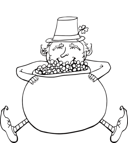 Leprechaun with pot of gold coloring page free printable coloring pages