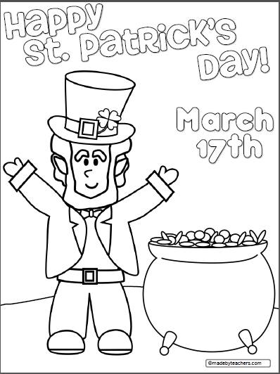 Free leprechaun coloring page for st patricks day made by teachers