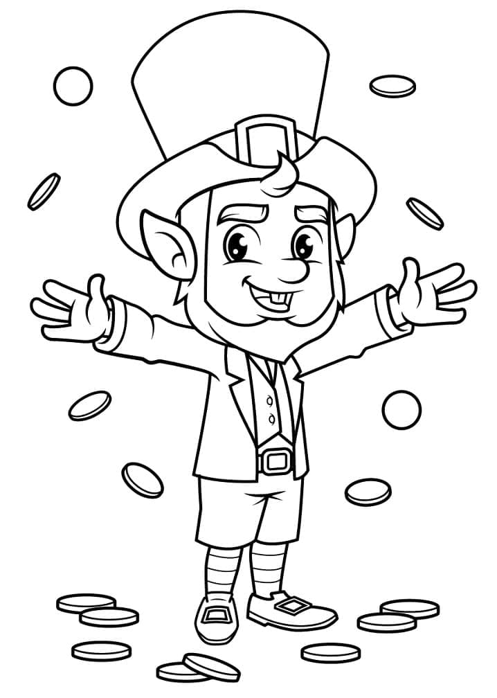 Leprechaun and gold coloring page