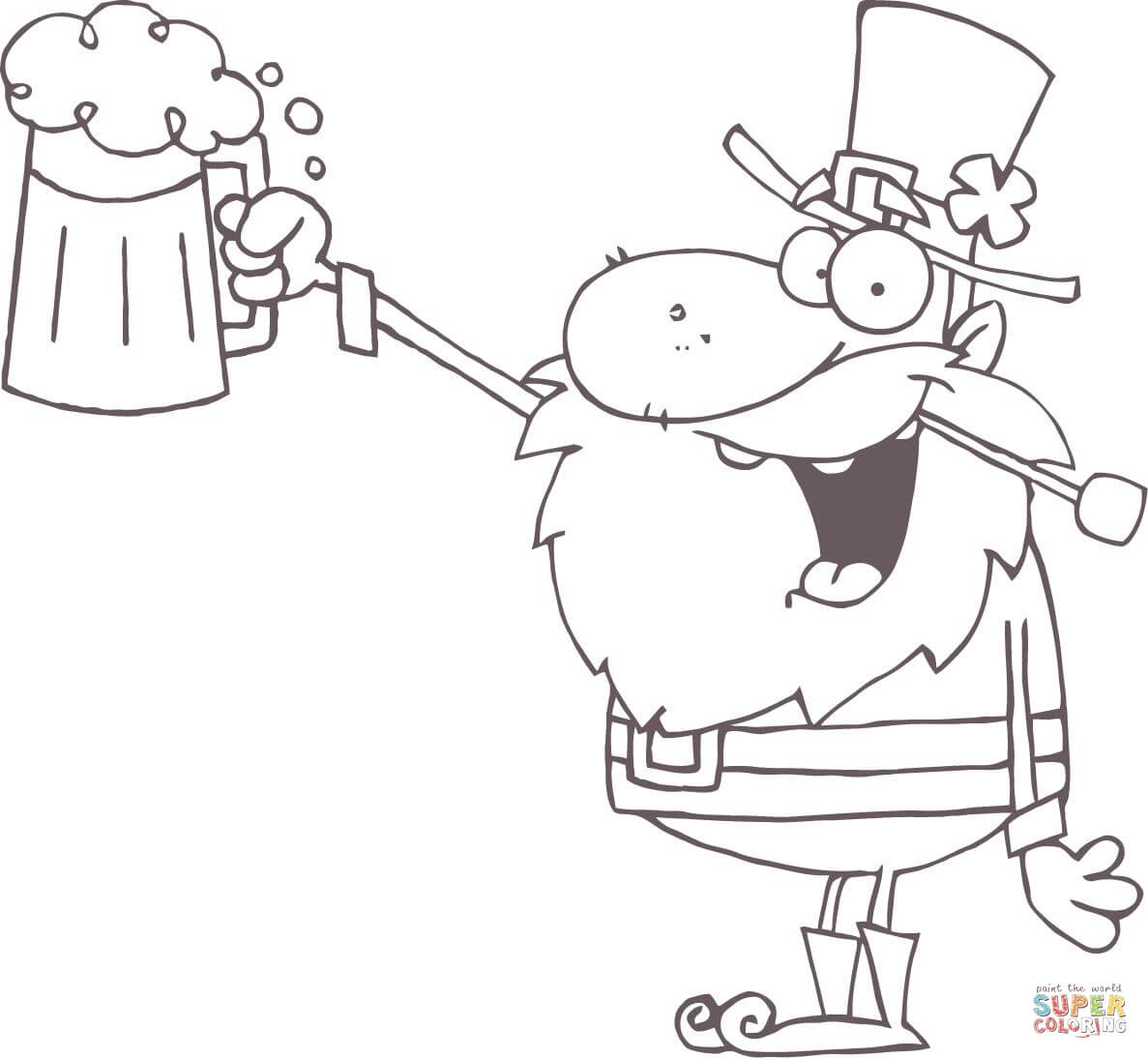 Lucky leprechaun toasting with a mug of beer coloring page free printable coloring pages