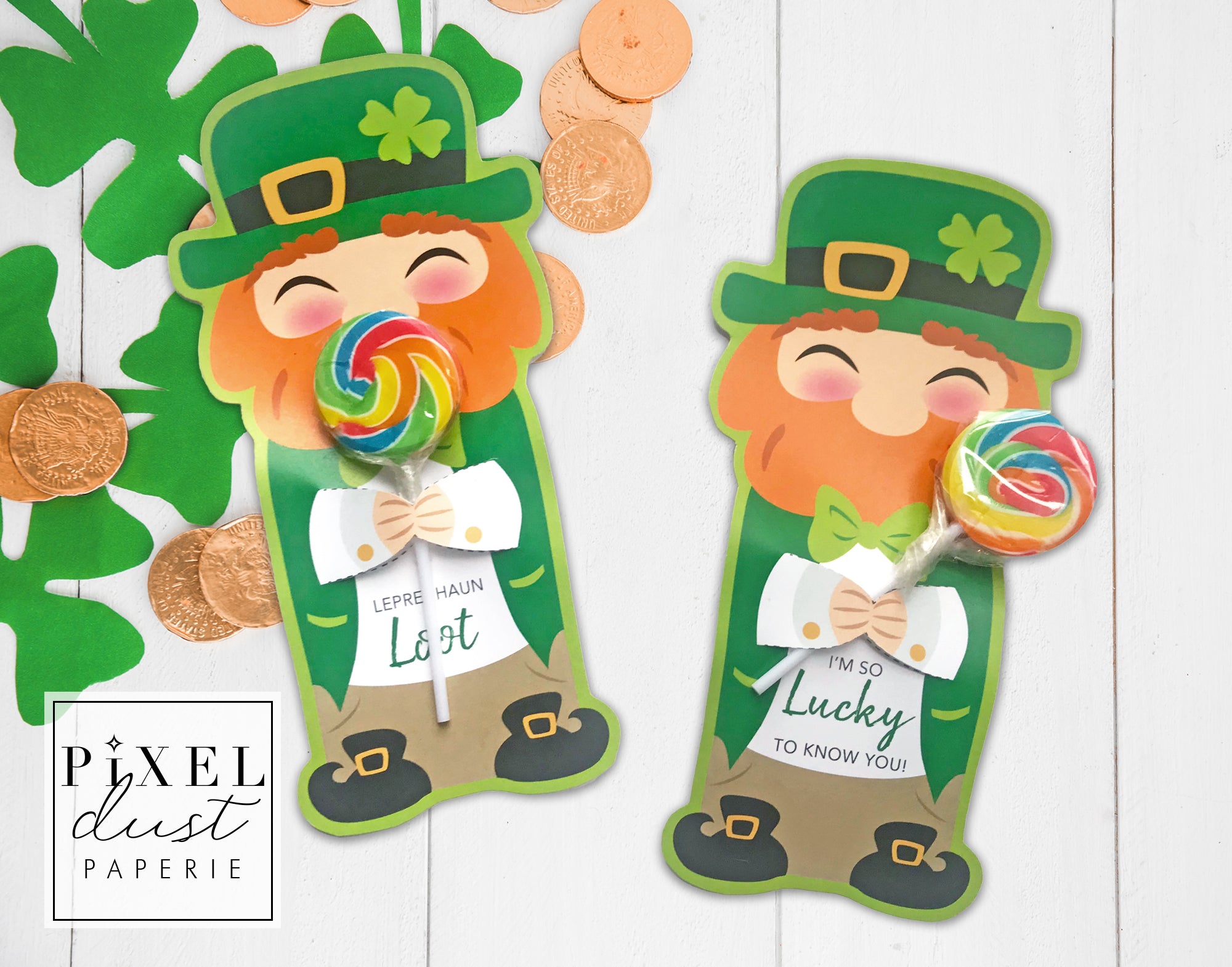 St patricks day leprechaun printable treat holder card â pixeldust designs