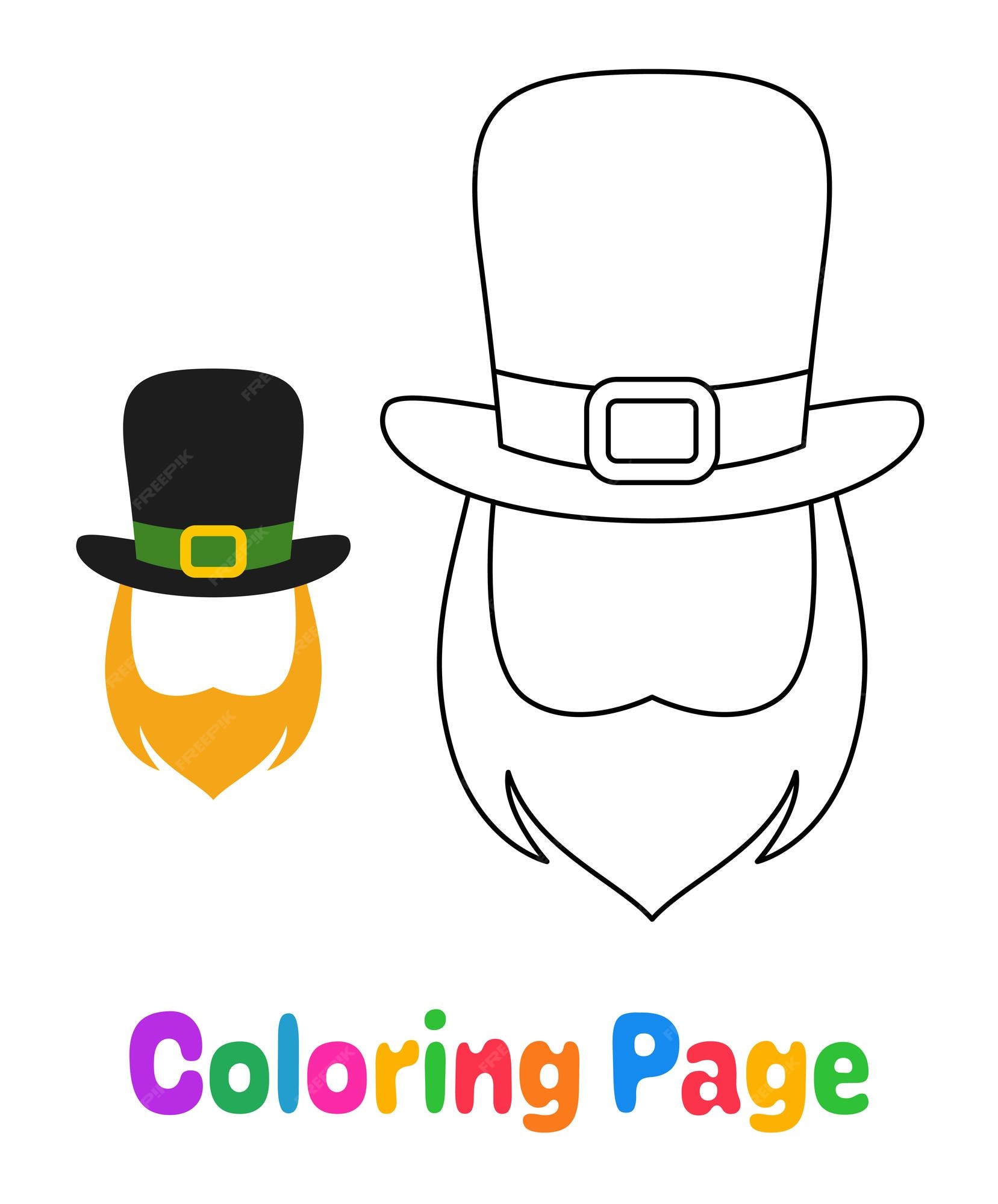 Premium vector coloring page with leprechaun hat with beard for kids