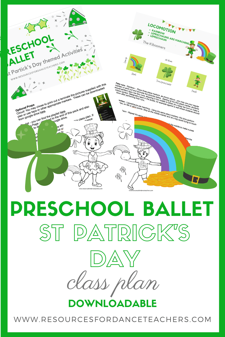 St patricks day preschool dance class plan and coloring pages