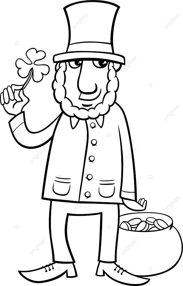Coloring page of a cartoon leprechaun holding clover on st patricks day vector celtic ireland vector png and vector with transparent background for free download