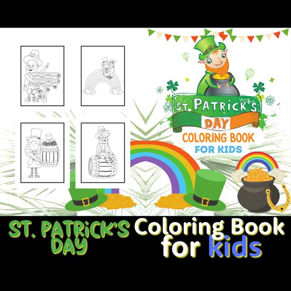 St patricks day coloring book pages for kids drawings printable digital download pdf