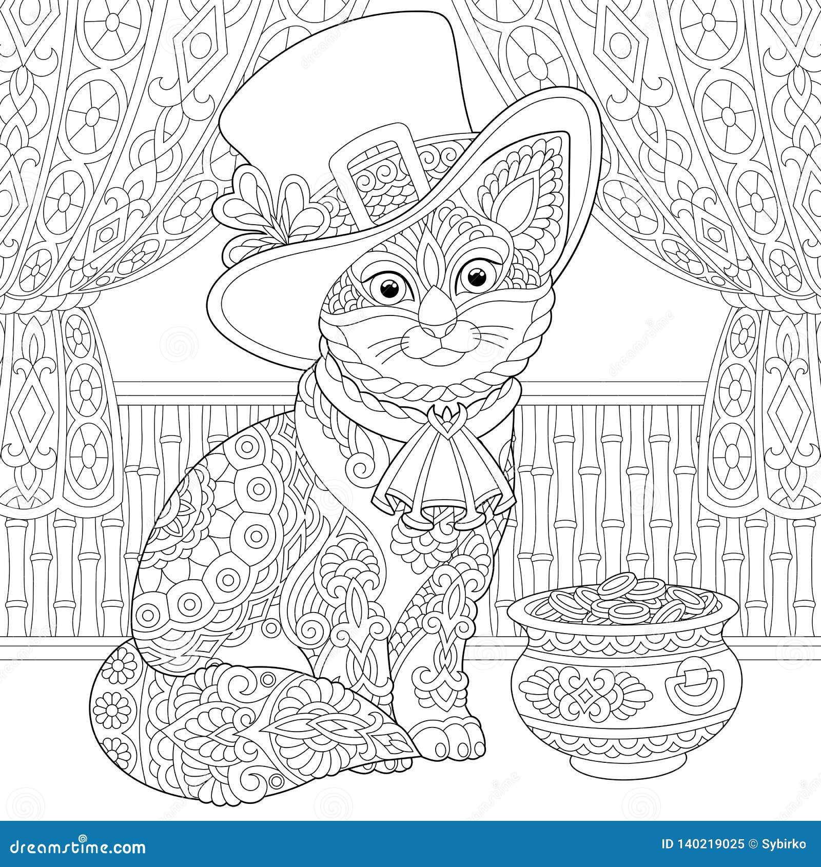 St patrick day zentangle cat coloring page stock vector