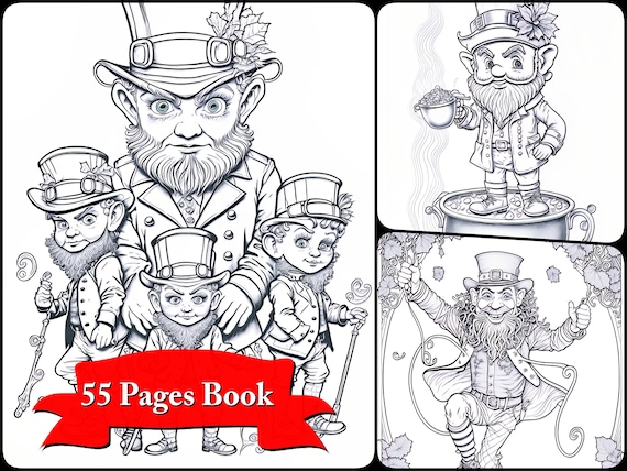 St patricks day coloring page printable for kid with leprechaun and rainbow printable coloring book digital coloring page portrait pdf