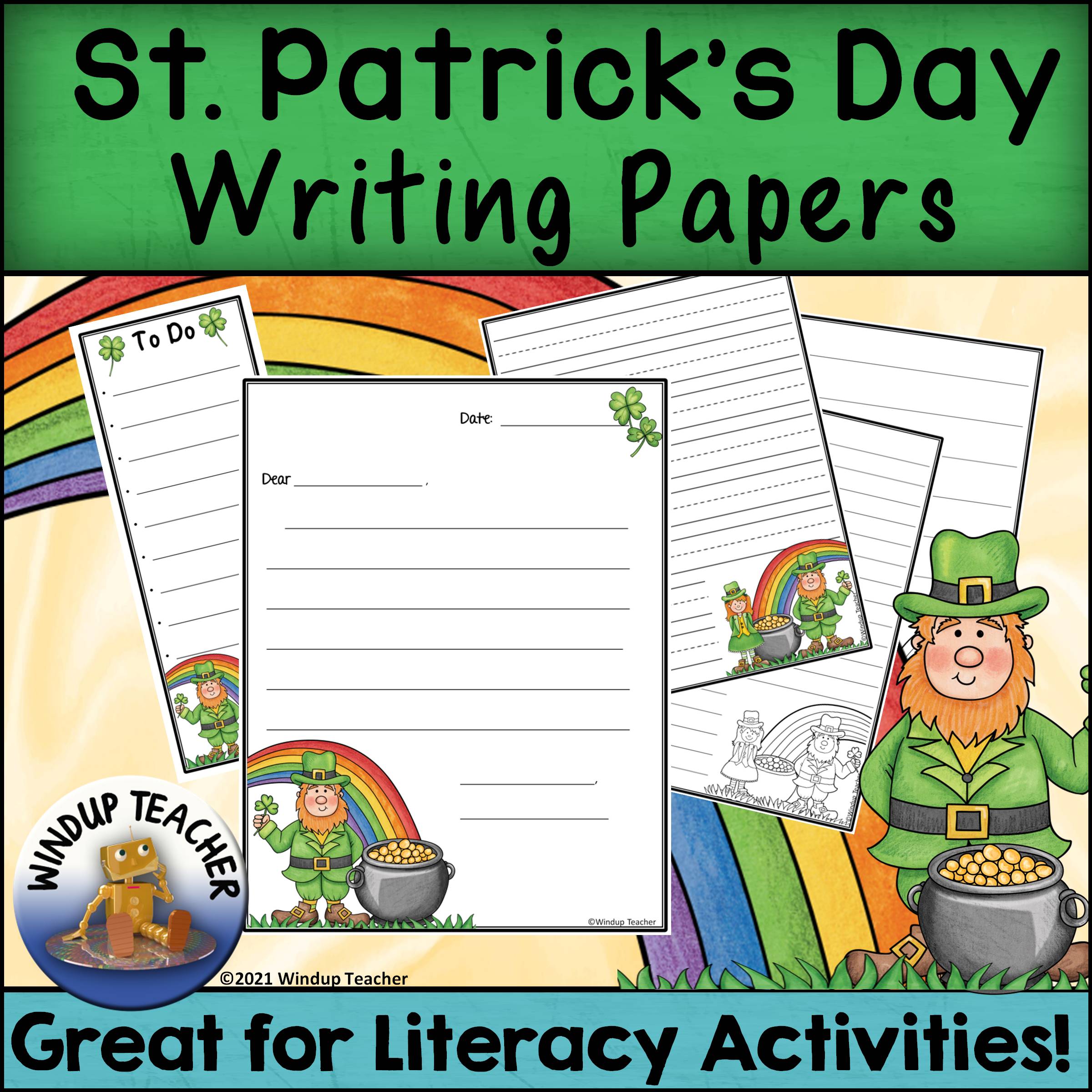 Leprechaun writing paper color bw activity sheets for st patricks day made by teachers