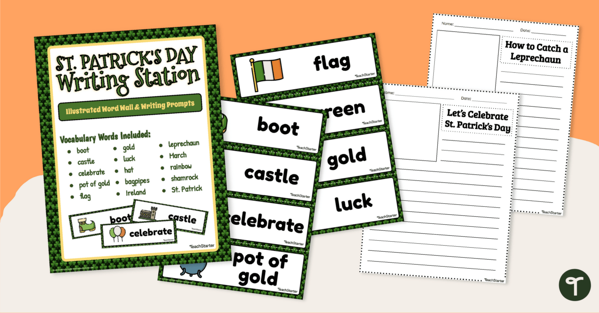 St patricks day writing prompts and word wall teach starter