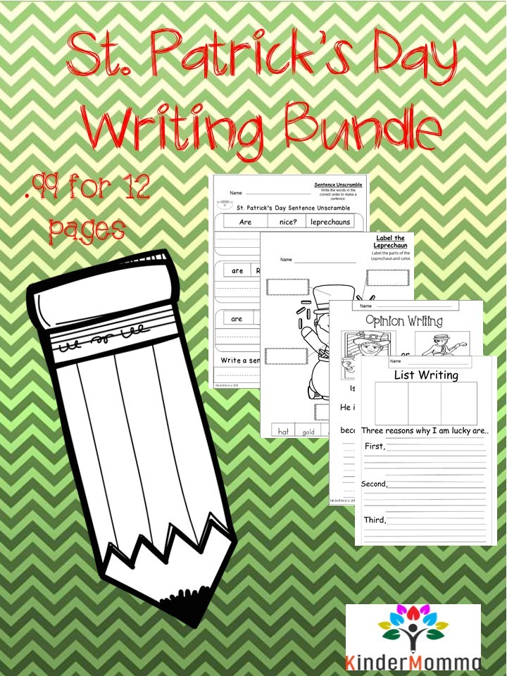 St patricks day writing worksheets bundle