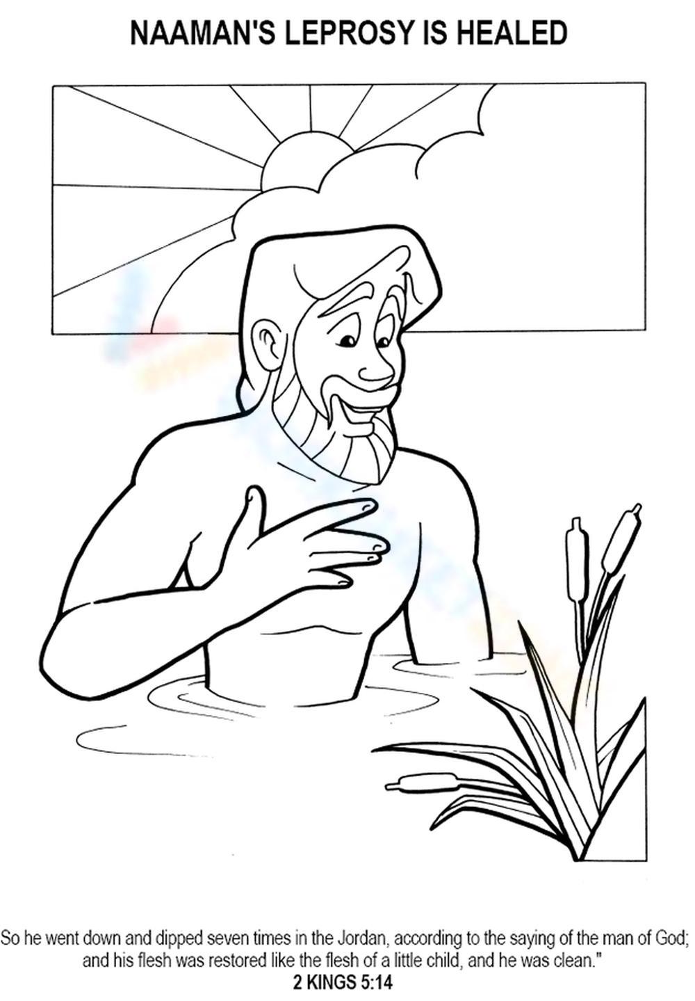 Naamans leprosy is healed coloring page worksheet