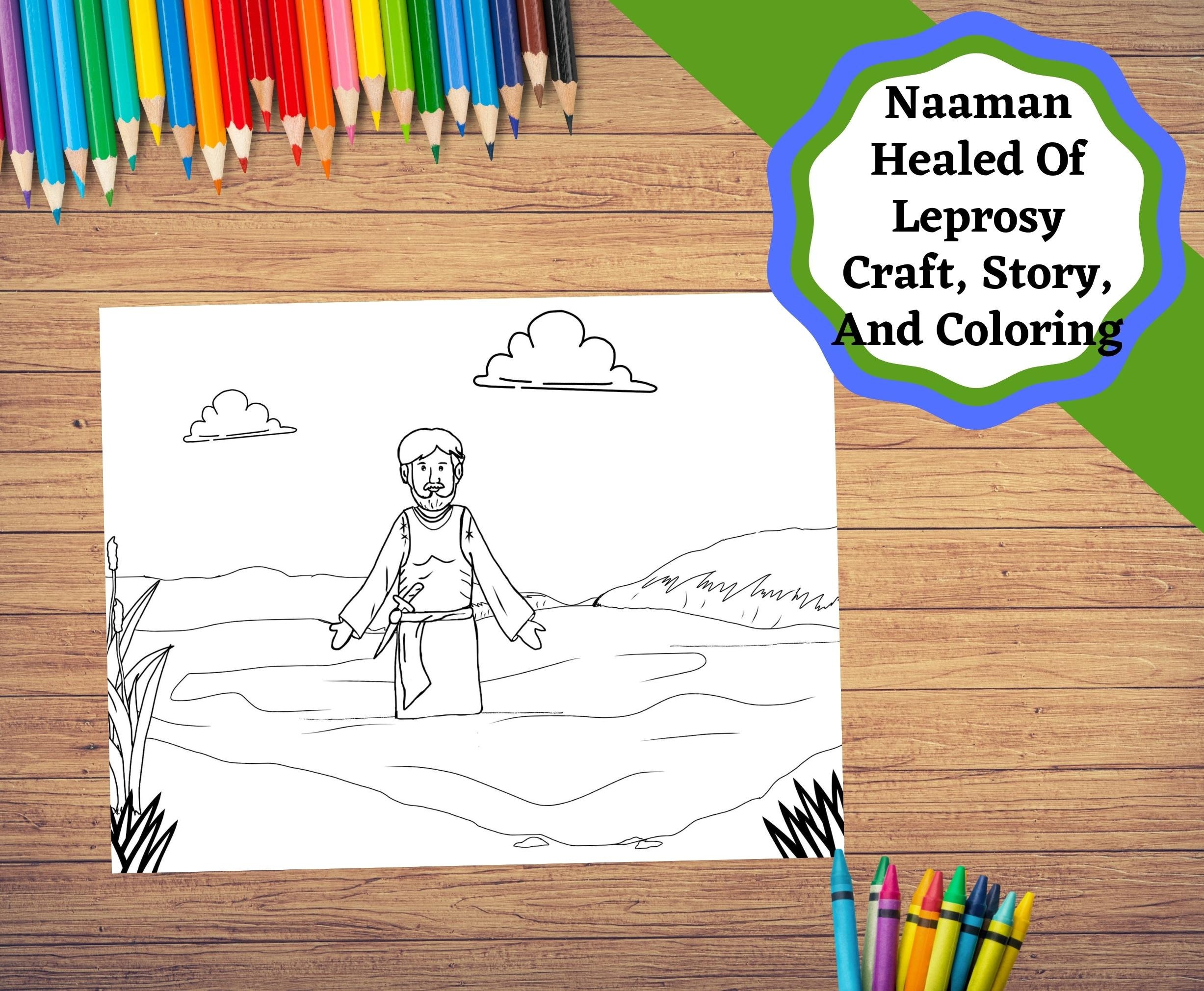 Naaman healed of leprosy printable craft story and coloring page kids church bible lesson instant download