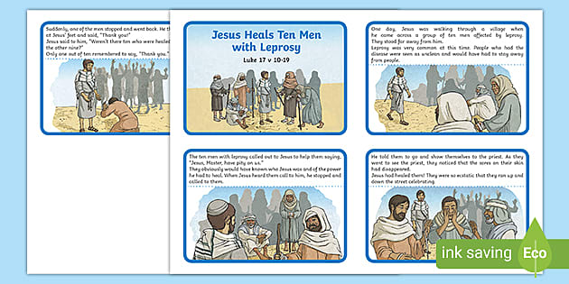 Jesus heals ten men with leprosy story sequencing cards