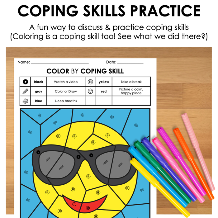 Emoji color by code coping skills activity â autism grown up