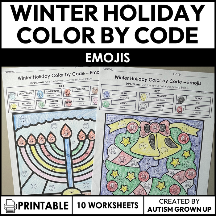 Winter holidays color by code emojis special education â autism grown up