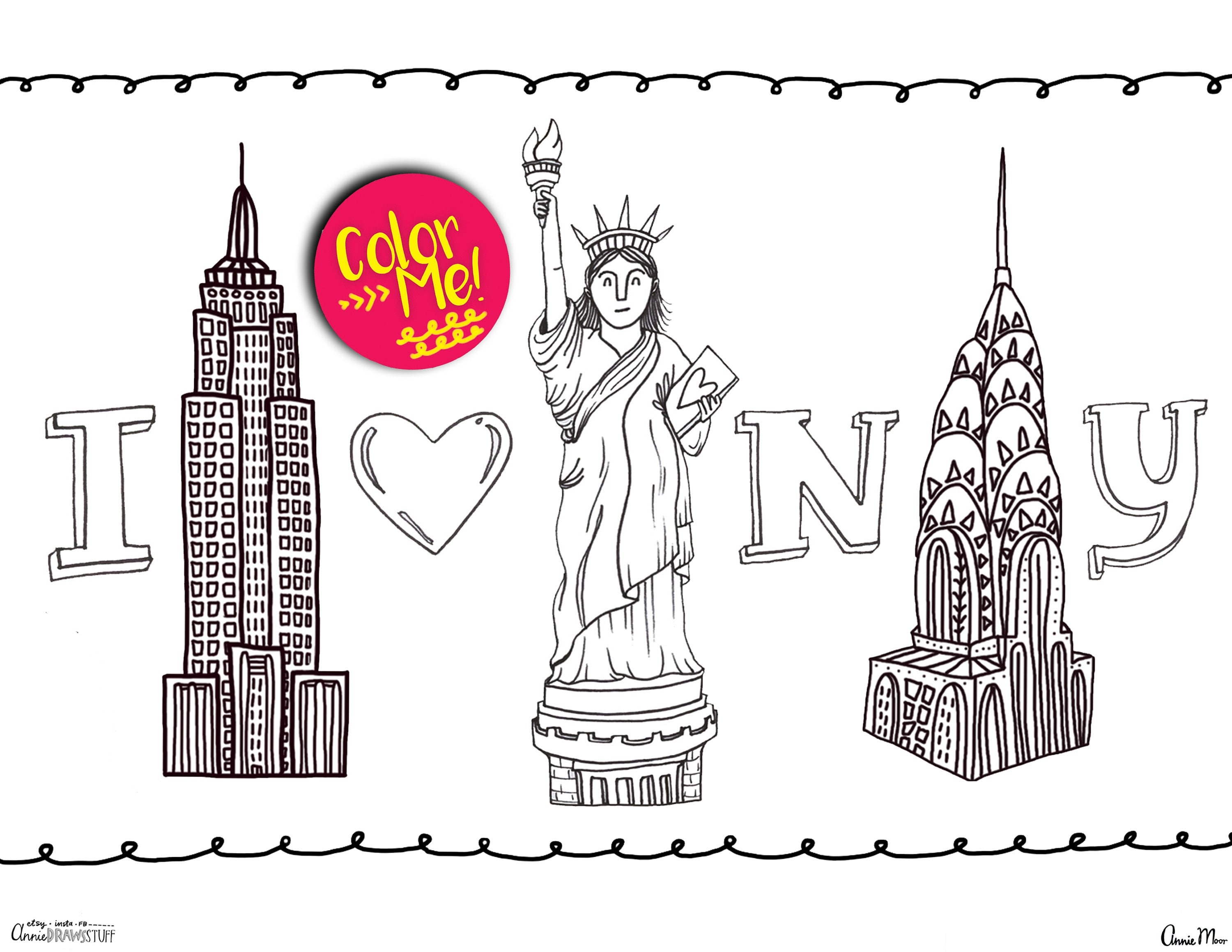 Instant download new york city coloring page coloring pages download coloring pages kids coloring pages adults statue of liberty