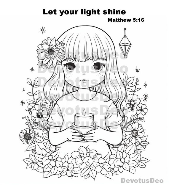 Coloring page bible verse let your light shine christian instant download printable