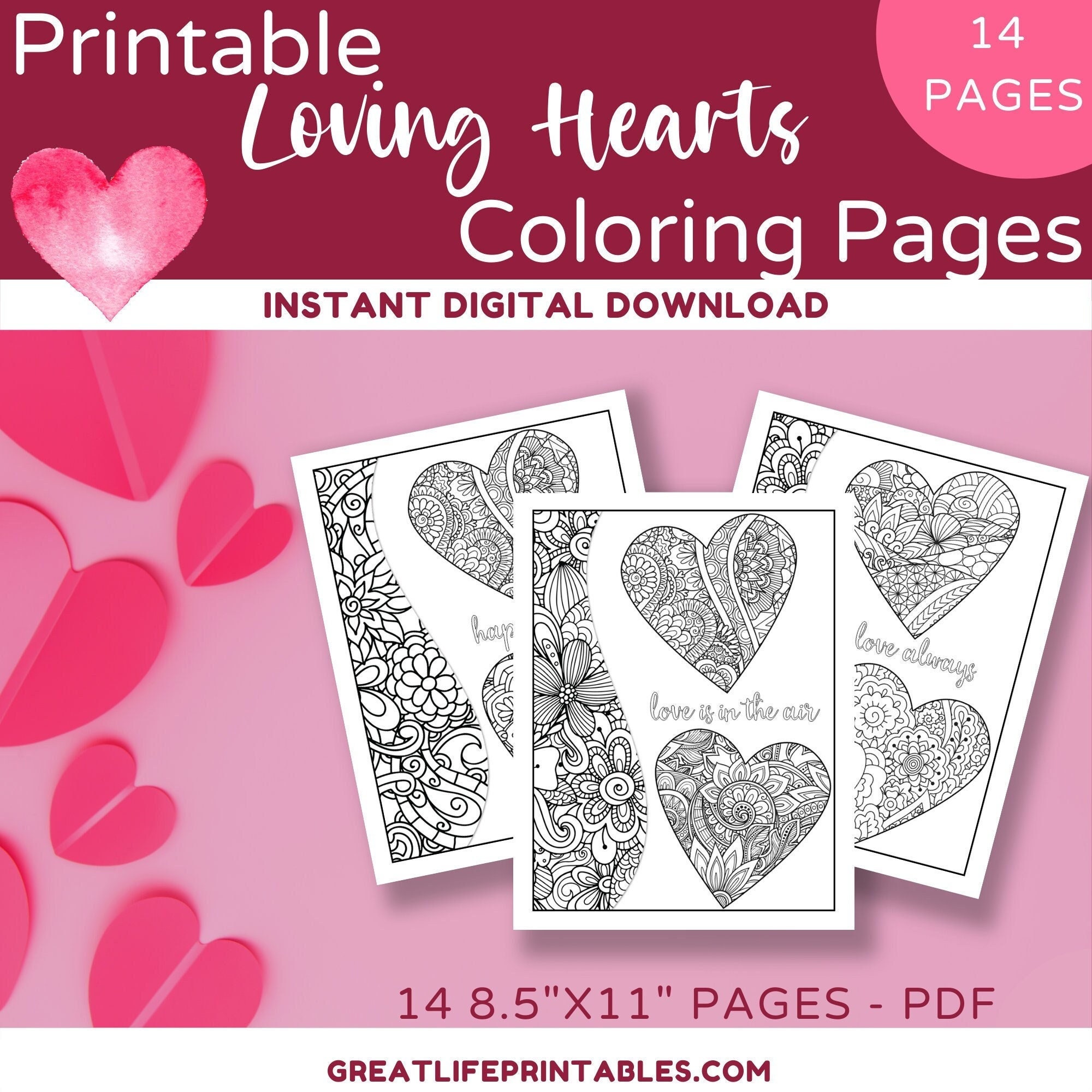 Pãginas para colorear de corazones imprimibles pãginas para colorear del dãa de san valentãn pãginas para colorear de amor pãgina para colorear para adultos colorear de amor descarga instantãnea