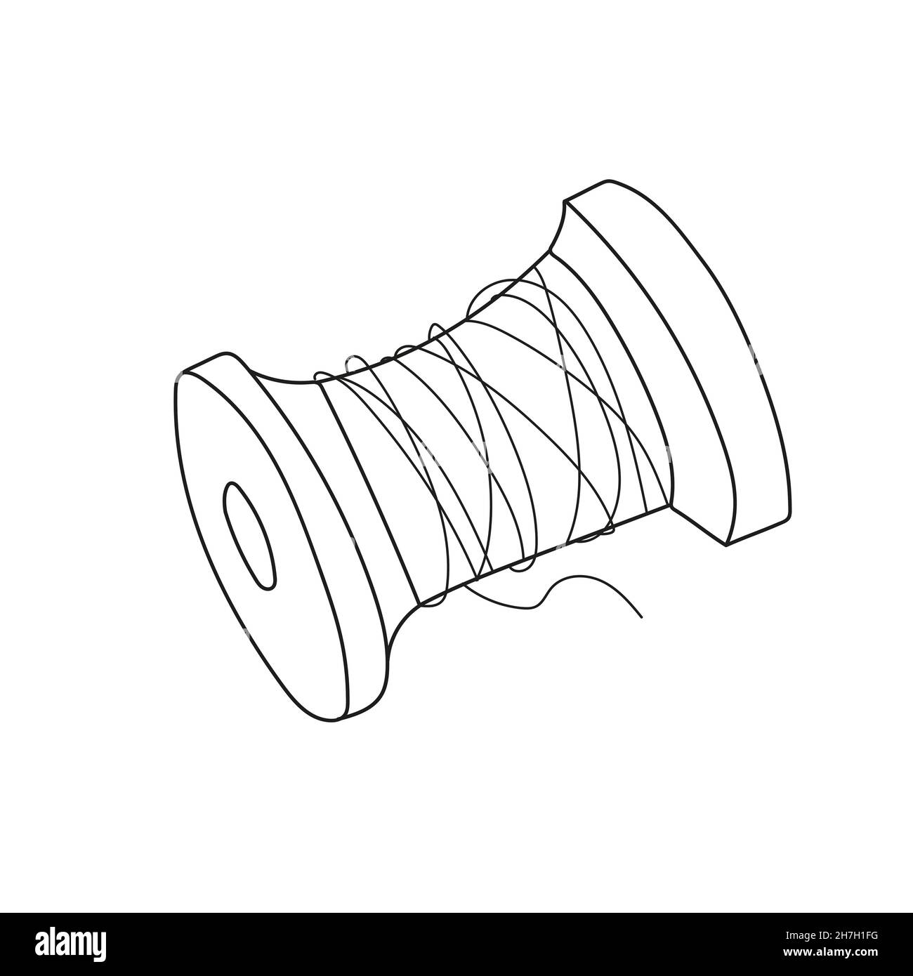 Pãgina para colorear sencilla ilustraciãn vectorial dibujada a mano hilo de bobina de madera libro para colorear imagen vector de stock