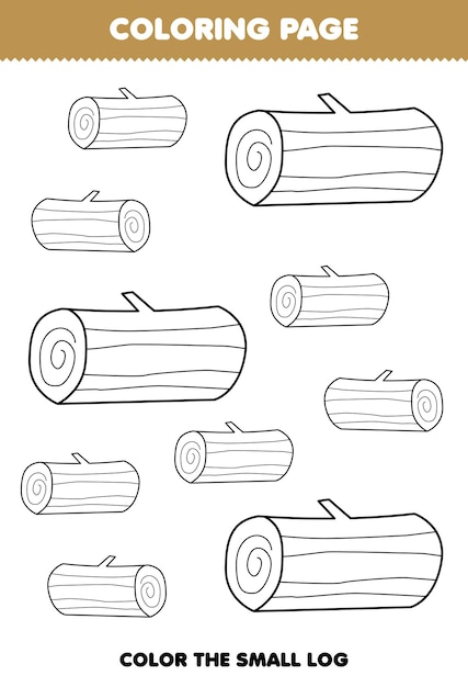 Juego educativo para niãos pãgina para colorear imagen grande o pequeãa de la hoja de trabajo de granja imprimible de arte de lãnea de registro de madera de dibujos animados lindo