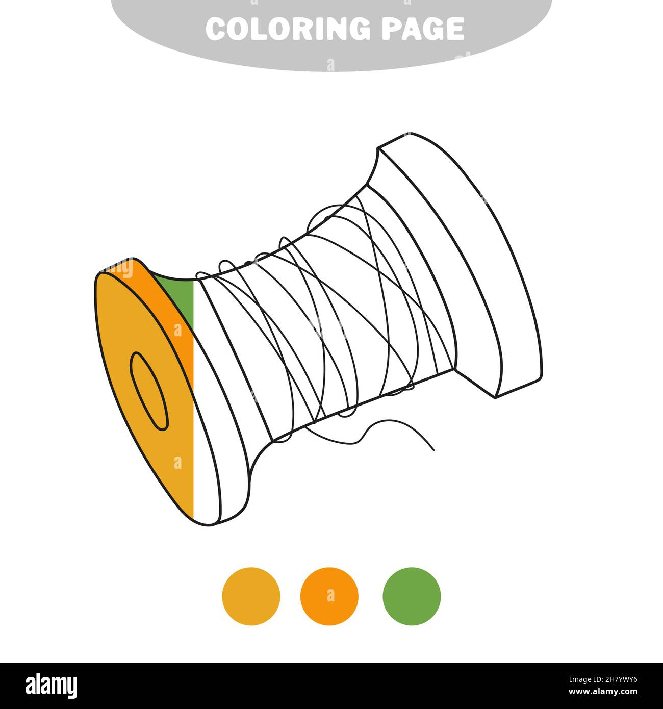 Pãgina para colorear sencilla ilustraciãn vectorial dibujada a mano hilo de bobina de madera libro para colorear imagen medio pintada con mutras de color imagen vector de stock