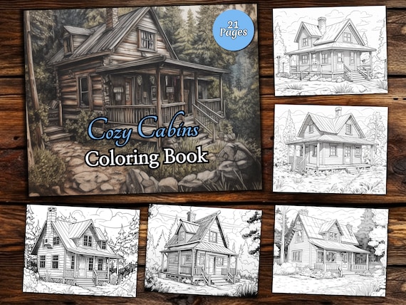 Cozy cabin coloring page book fantasy coloring book adult