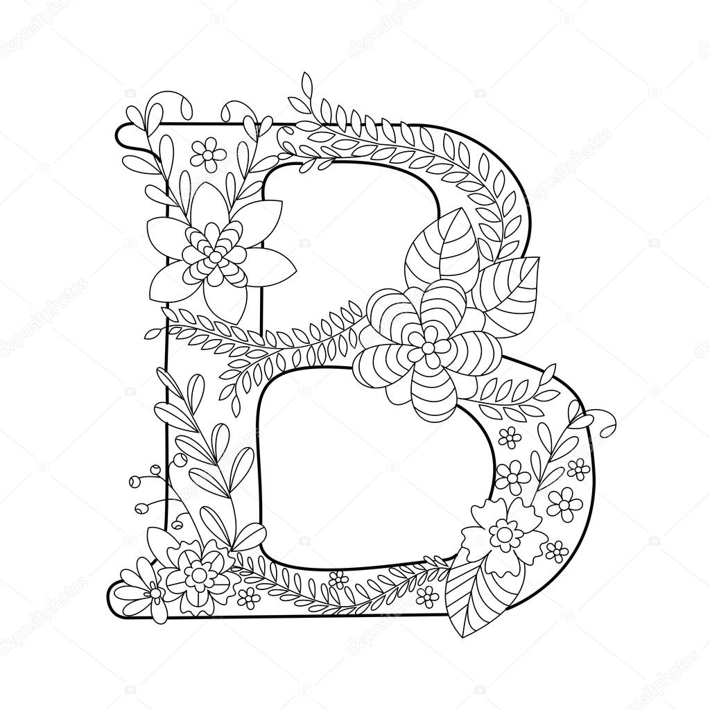 Letter b coloring book for adults vector stock vector by alexanderpokusay