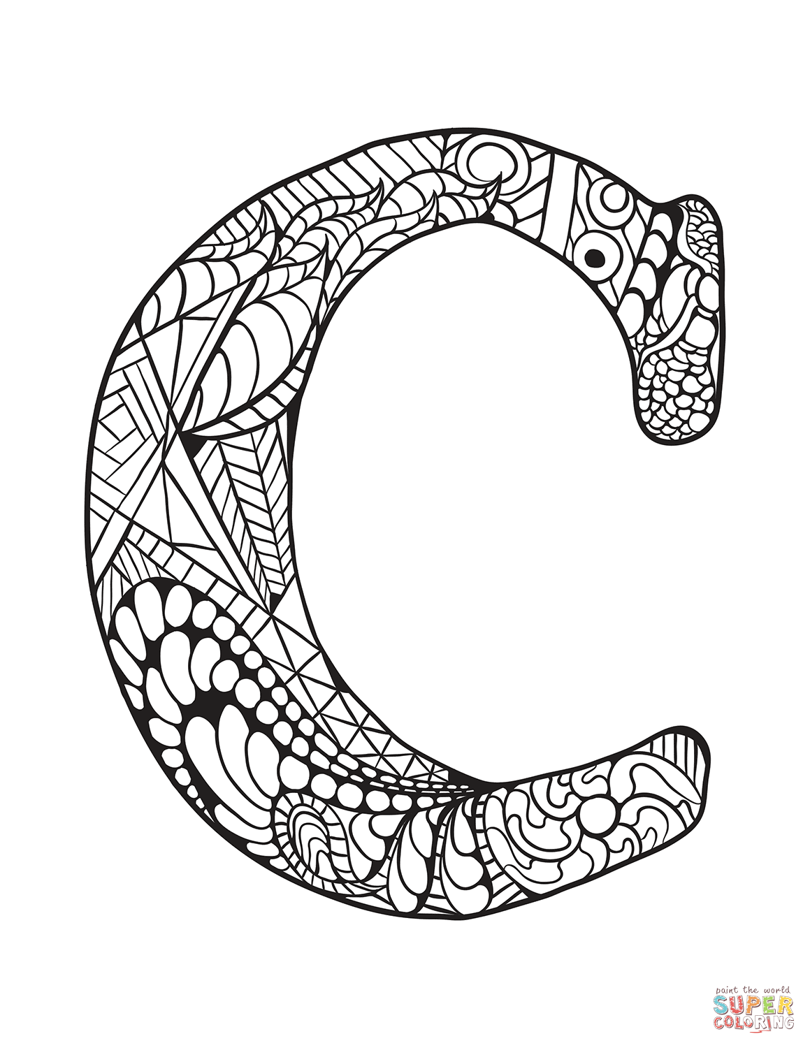 Dibujo de letra c zentangle para colorear dibujos para colorear imprimir gratis