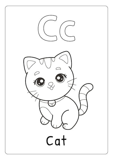 Alfabeto letra c para gato pãgina para colorear para niãos vector premium