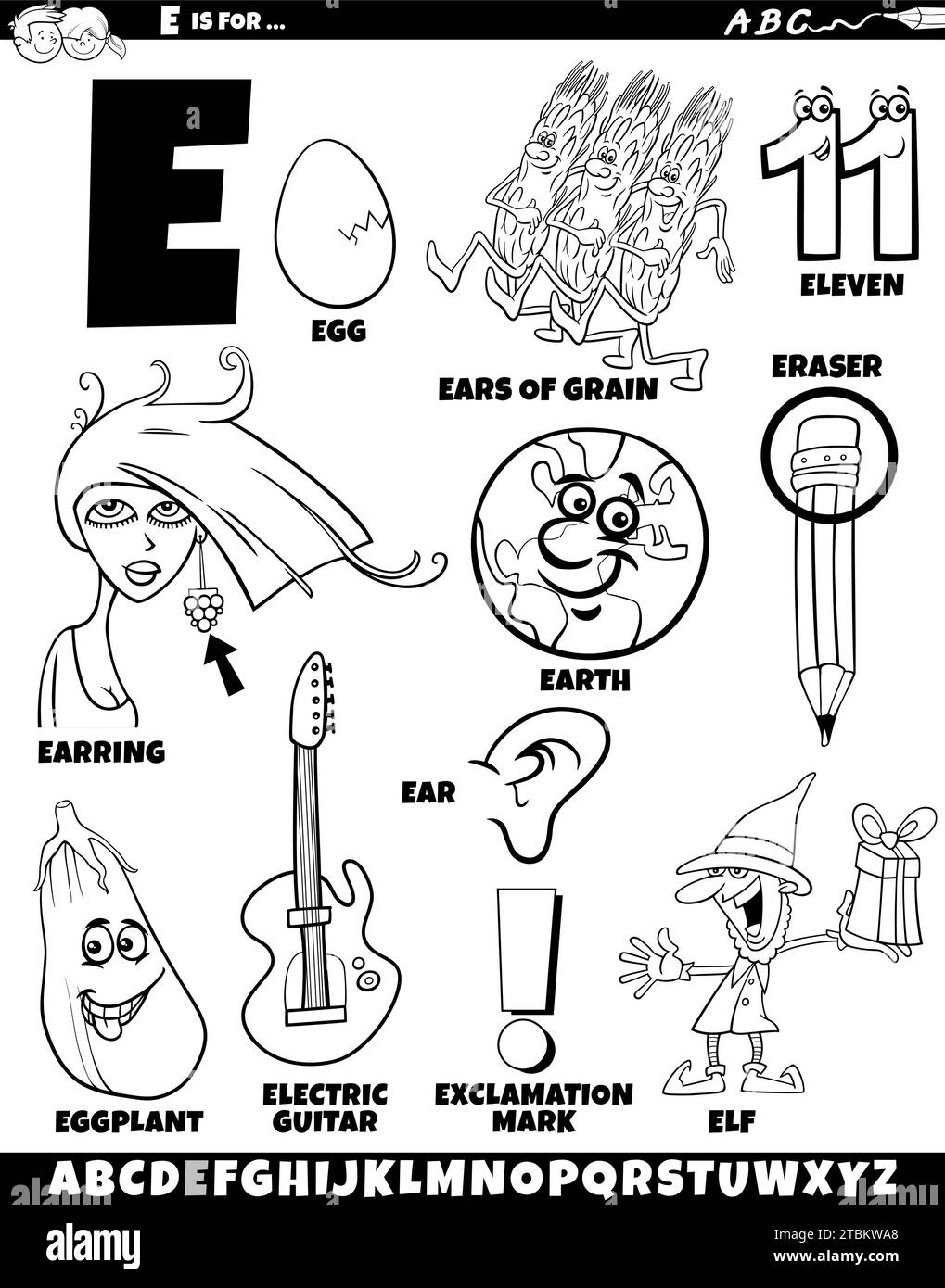 Cartoon school objects coloring page black and white stock photos images