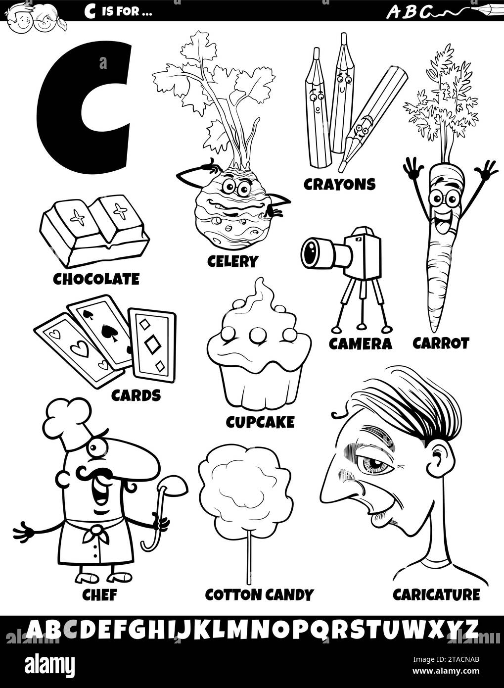 Cartoon school objects coloring page black and white stock photos images