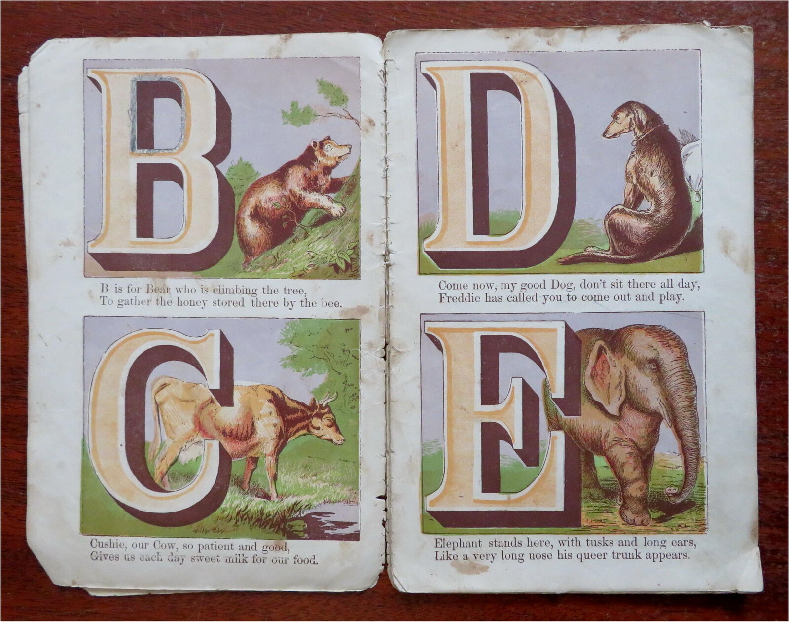 Abc of animals childrens reading primer alphabet c s color litho juv book good raremapsandbooks